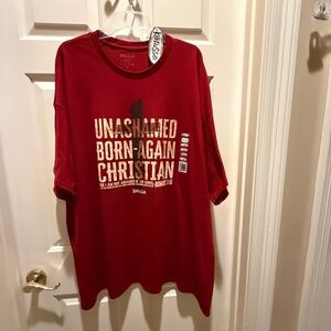 Kerusso Red Christian Graphic Tee " Unashamed Born-Again Christian" NWT XL